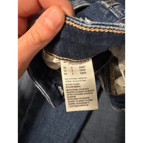 American Eagle Next Level Stretch Dark Wash Distressed Skinny Jeans Size 0 Short - Picture 4 of 5